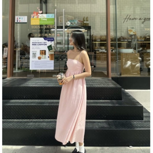 Đầm Váy 2 Dây Linen Nữ OLARI Phía Sau Lưng Thun OL49