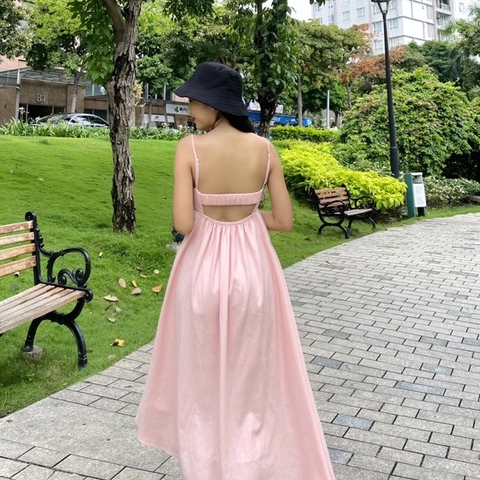 Đầm Váy 2 Dây Linen Nữ OLARI Phía Sau Lưng Thun OL49