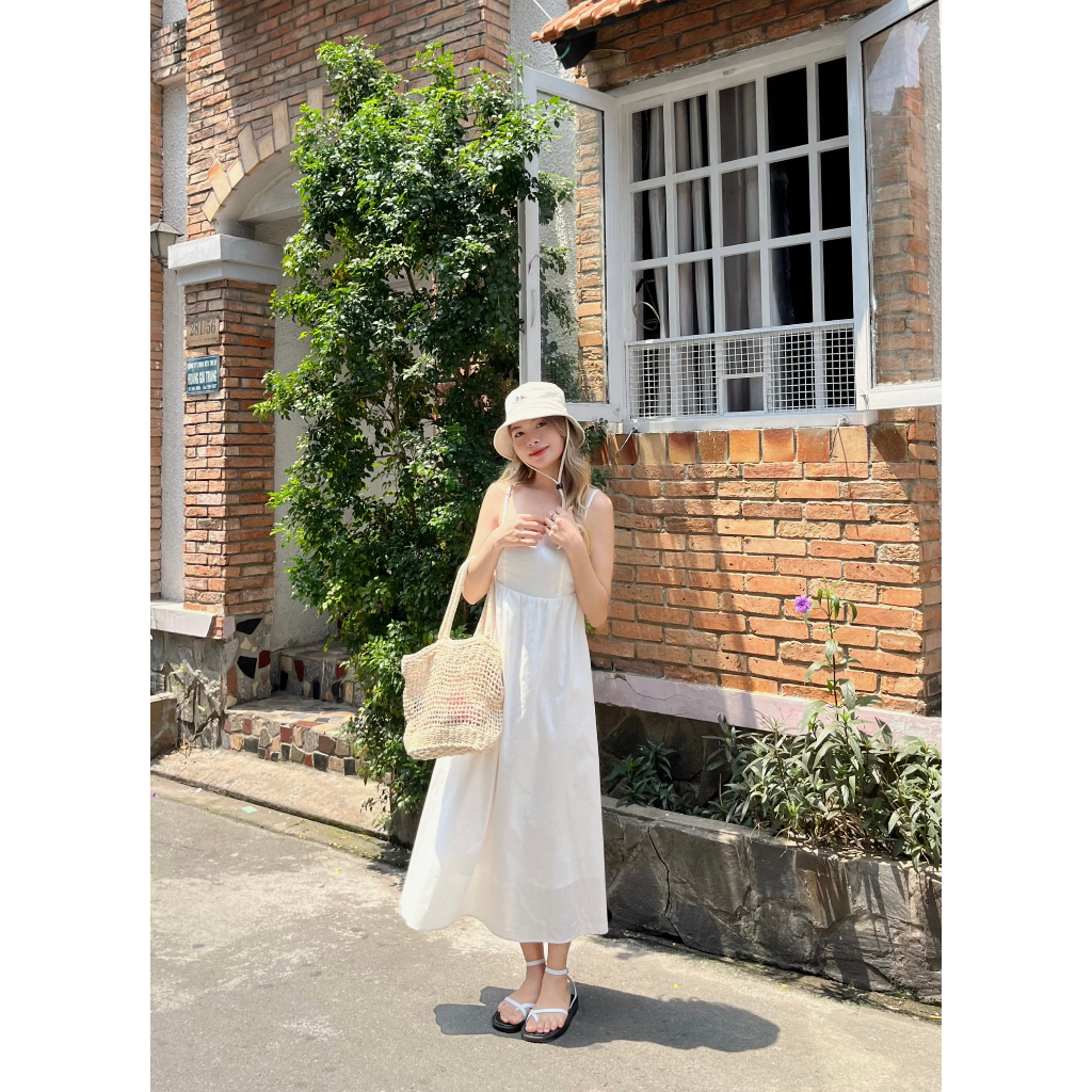 Đầm Váy 2 Dây Linen Nữ OLARI Phía Sau Lưng Thun OL49