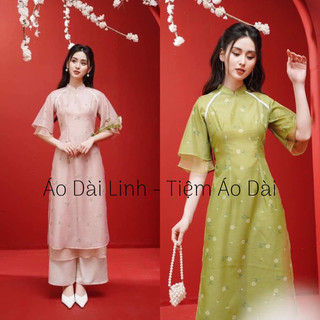 Áo dài cách tân, áo dài tay loe hoạ tiết in hoa siêu xinh