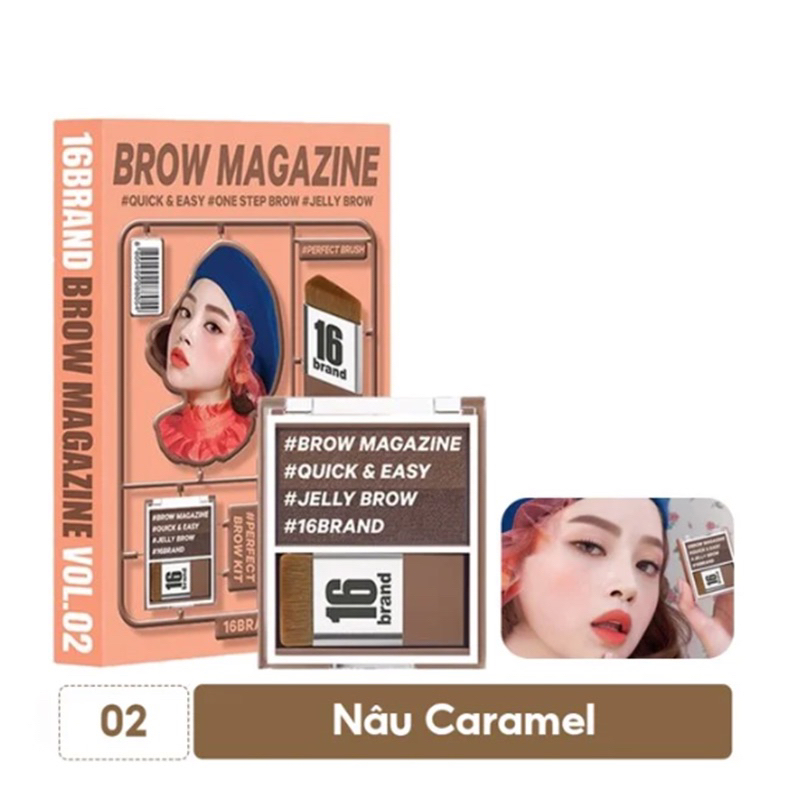 Bột Tán Chân Mày Sixteen Brand 16 Brow Magazine 3.6g Màu 02 Nâu Caramel