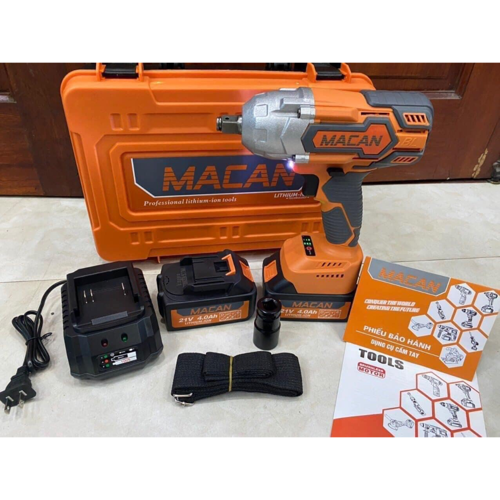 Máy Siết Bulong, súng pin MACAN 21V Lực Siết Khủng 980Nm, lực siết khủng động cơ không chổi than