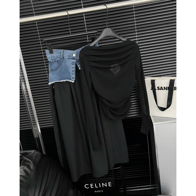 Set áo tay dài phối chân váy maxi