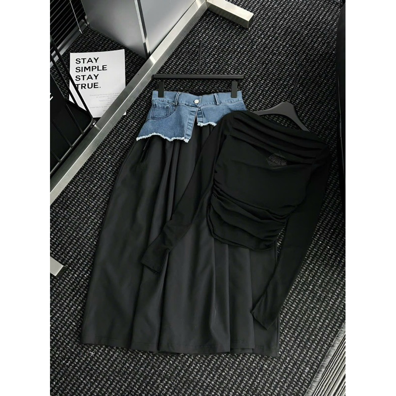 Set áo tay dài phối chân váy maxi