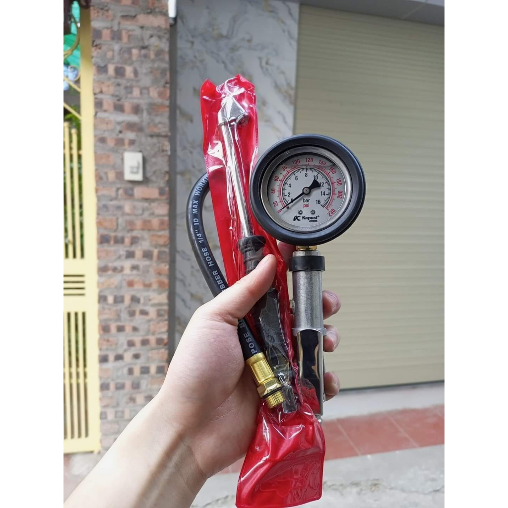 Bơm xe đồng hồ có dầu. Đầu vòi bơm ô tô - xe máy -đồng hồ đo lốp xe Nhật Kapusi Chính Hãng- Bảo Hành 5 năm