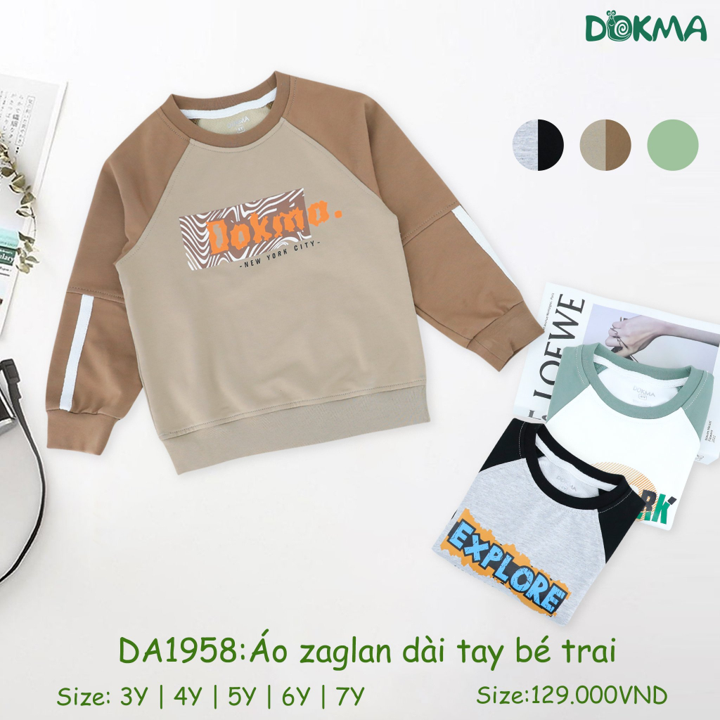 DA1958 Áo dài tay thu đông dáng zaglan cotton da cá bé trai dày vừa