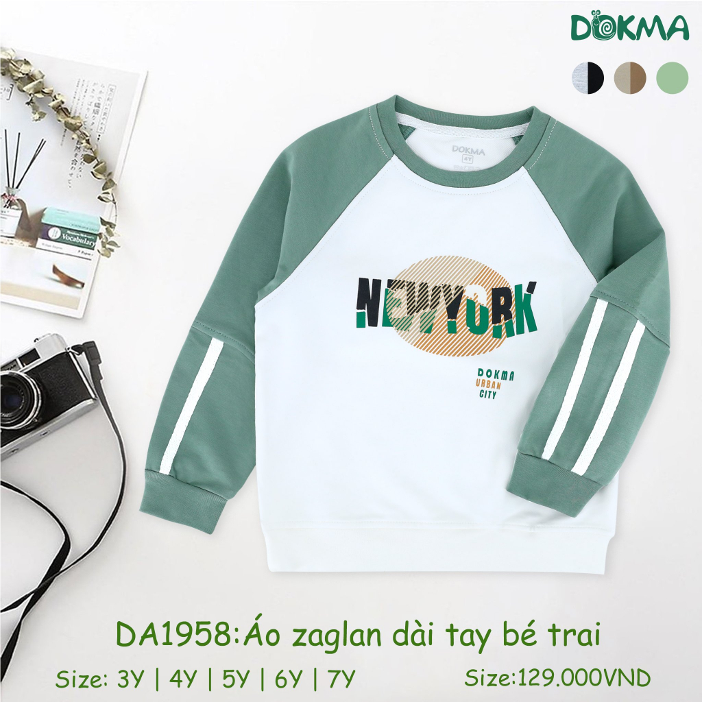 DA1958 Áo dài tay thu đông dáng zaglan cotton da cá bé trai dày vừa