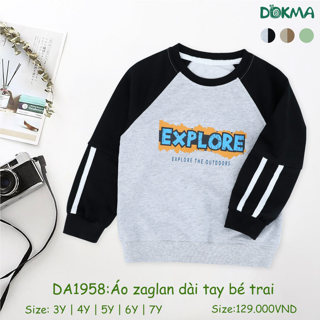 DA1958 Áo dài tay thu đông dáng zaglan cotton da cá bé trai dày vừa