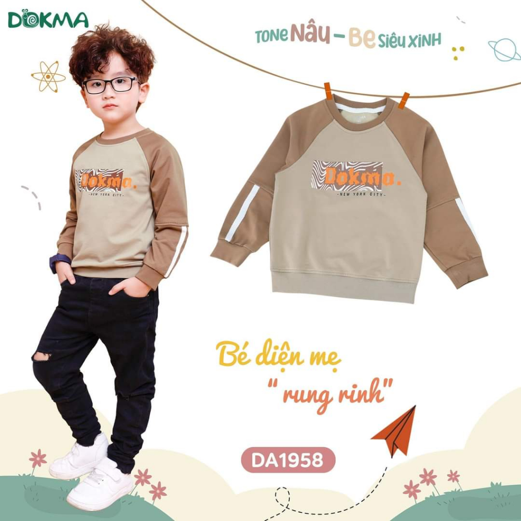 DA1958 Áo dài tay thu đông dáng zaglan cotton da cá bé trai dày vừa