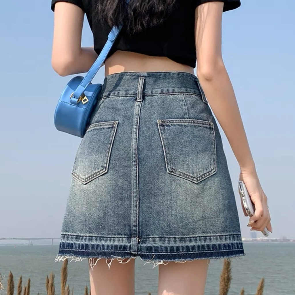 Chân Váy Jean Nữ Cạp Cao Túi Trước 2 Khuy 2 Cúc CV60
