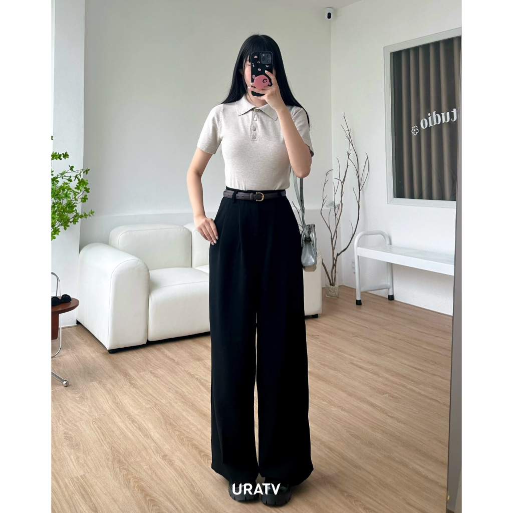 Quần tây suông dài ống rộng đen basic Freesize eo < 69cm