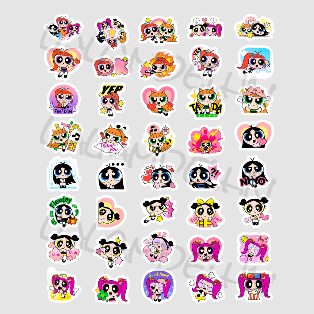 Bộ 40 sticker NewJeans x Powerpuff girls đáng yêu size 3,5 cm - NJ001