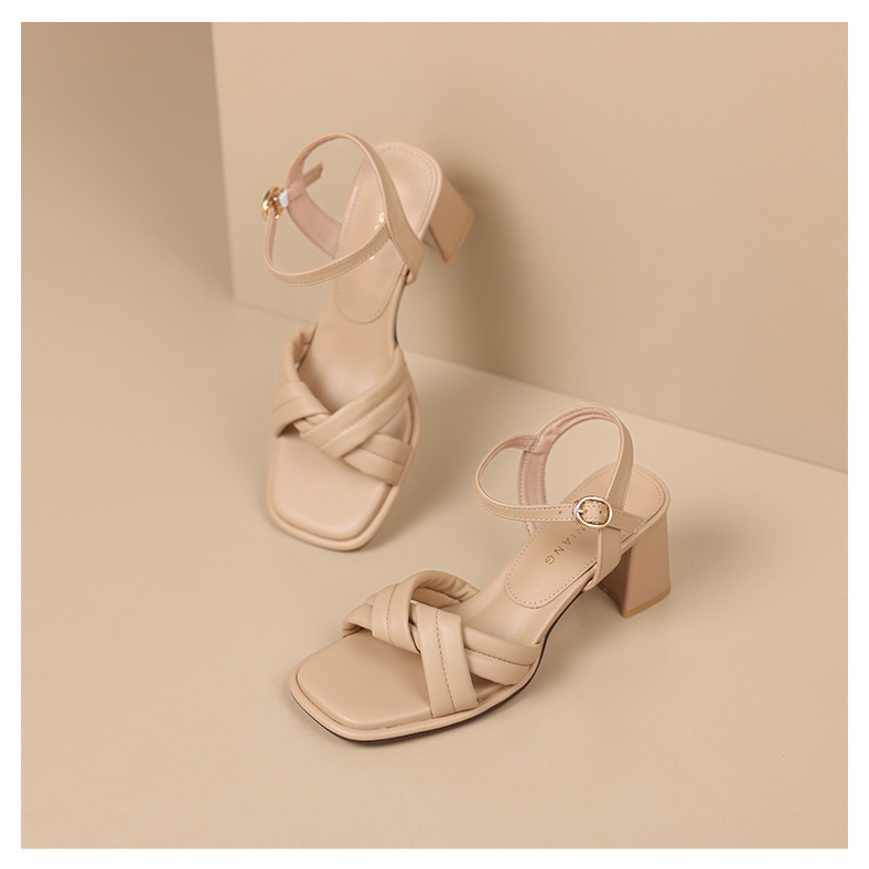 Sandal cao gót đế vuông 7P MIDUKA, Giày cao gót quai đan chong chóng chuẩn size mã TD607P