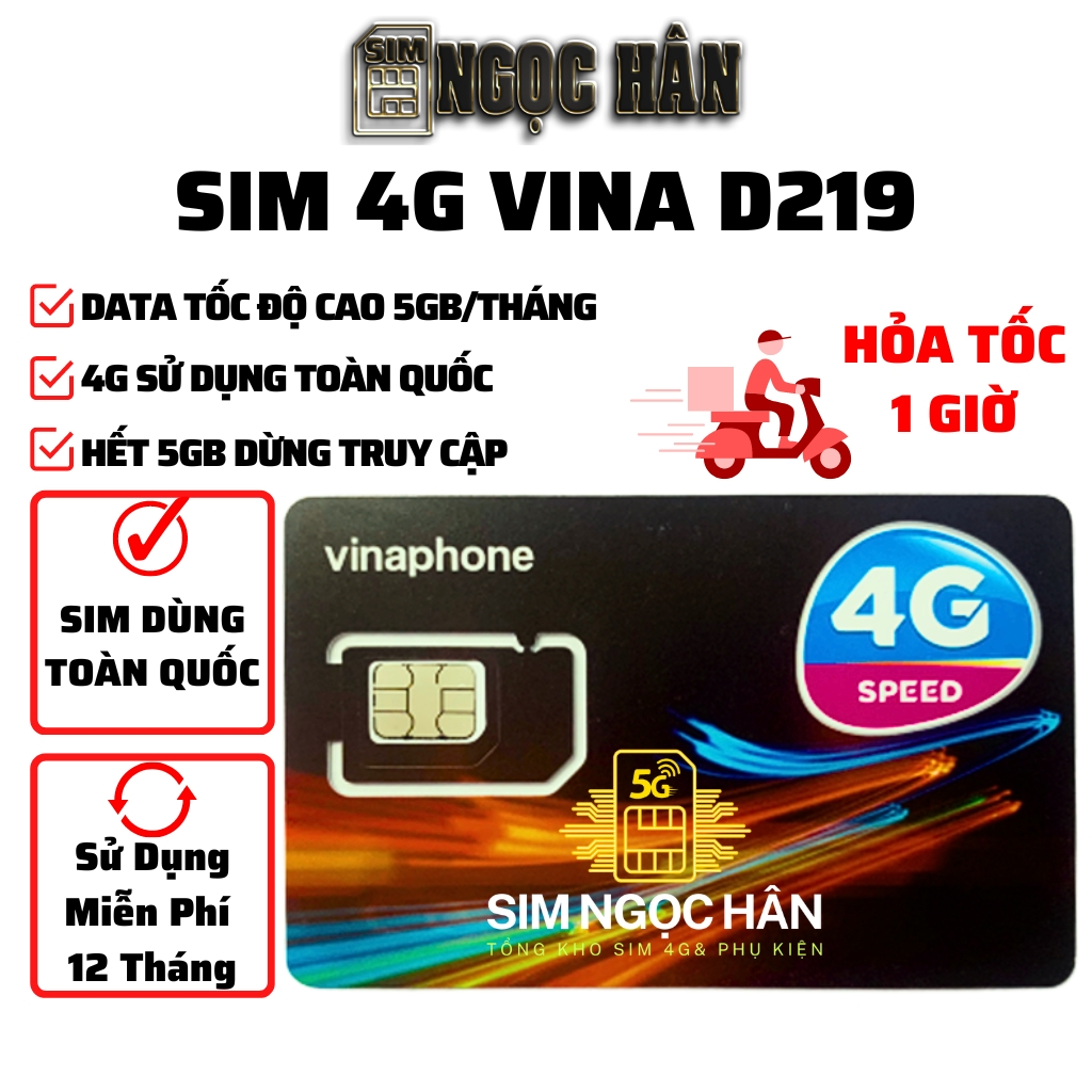 Sim Vinaphone D219 Trọn Gói 1 NĂM - DATA 4G 60GB/ NĂM ( 5GB/ THÁNG ) - SIM NGỌC HÂN