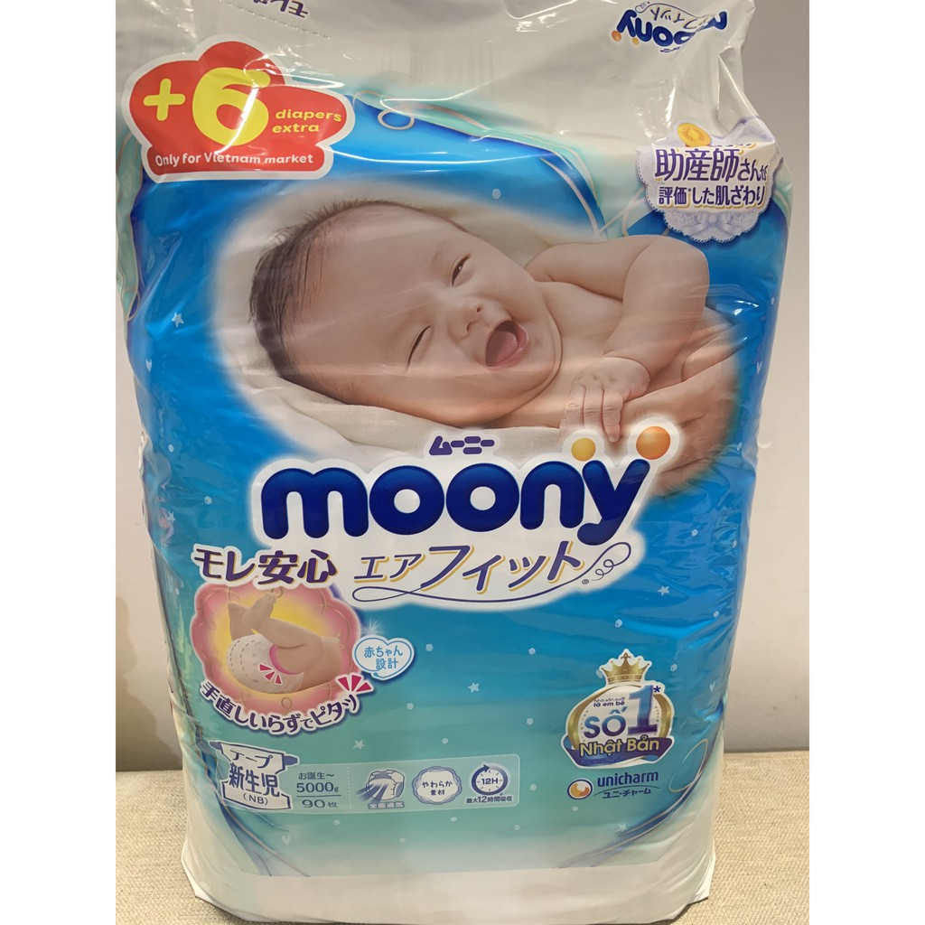 Tã quần tã dán moony NB90 S84 M58 M64 L44 XL38 XXL26