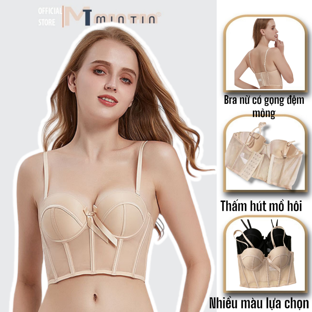 Áo corset push up 7 xương áo đính nơ cổ điển,Bra Nữ Có Gọng Đệm Mỏng Gợi Cảm Đính Nơ SIÊU XINH,Có Gọng, Mút Nhẹ [MinTin]