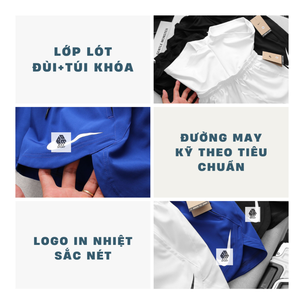 Quần Chạy Bộ NK Nam Chất Dù Gió Nhẹ Thoáng Mát 2 Lớp Màu Đơn Giản Form Á Bomb52