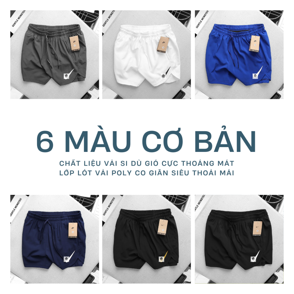 Quần Chạy Bộ NK Nam Chất Dù Gió Nhẹ Thoáng Mát 2 Lớp Màu Đơn Giản Form Á Bomb52