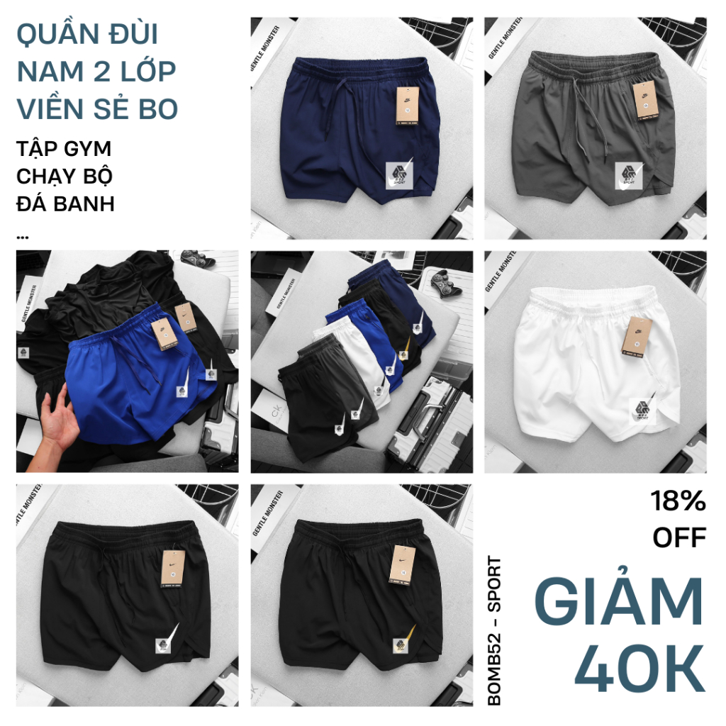 Quần Chạy Bộ NK Nam Chất Dù Gió Nhẹ Thoáng Mát 2 Lớp Màu Đơn Giản Form Á Bomb52