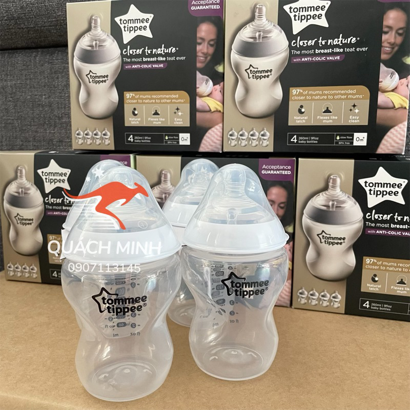 Bình sữa Tommee Tippee Closer to Nature 260ml - đủ màu - hàng Úc