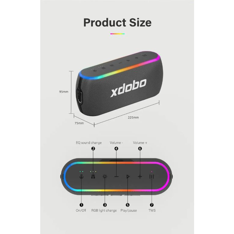 ✪CHÍNH HÃNG✪ Loa Bluetooth 5.3 Xdobo X8 III Công Suất 60W Tích Hợp Power Bank, chống nước IPX7, Led RGB, hỗ trợ thẻ nhớ