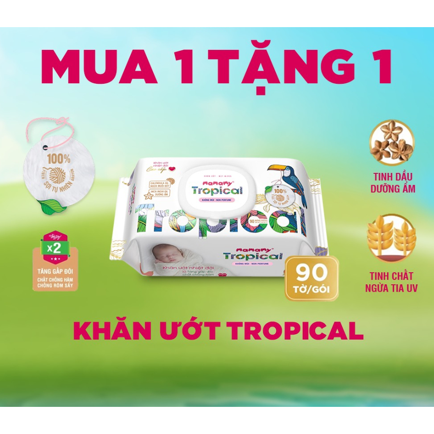 Khăn Ướt Mamamy tropical 90 tờ 100% sợi tự nhiên cho bé - Mini Home