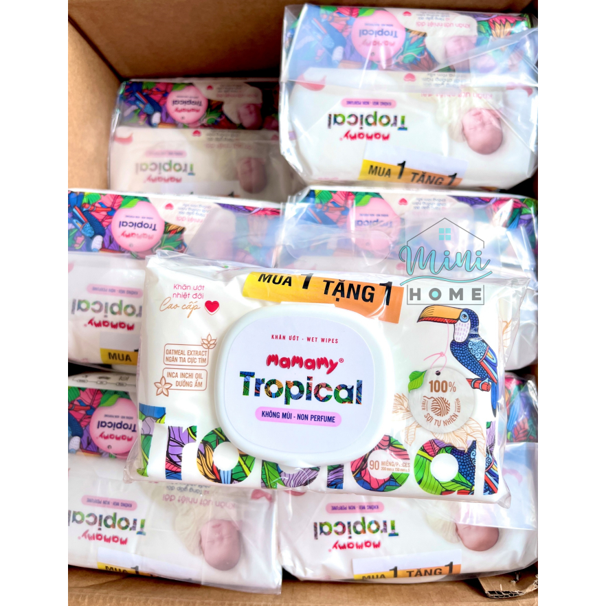 Khăn Ướt Mamamy tropical 90 tờ 100% sợi tự nhiên cho bé - Mini Home