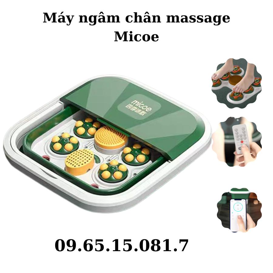 Máy massage chân MICOE gấp gọn hoàn toàn tự động - 30 bi lăn, sủi khí, tự động đun nóng nước- chống giật, app điều khiển