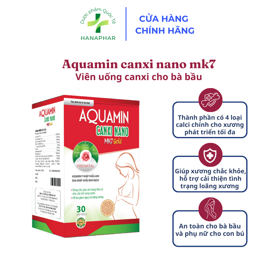 Viên uống bổ sung canxi AQUAMIN CANXI NANO MK7 GOLD - Aquamin F, giúp giảm nguy cơ loãng xương, thiếu hụt canxi Hộp 30v