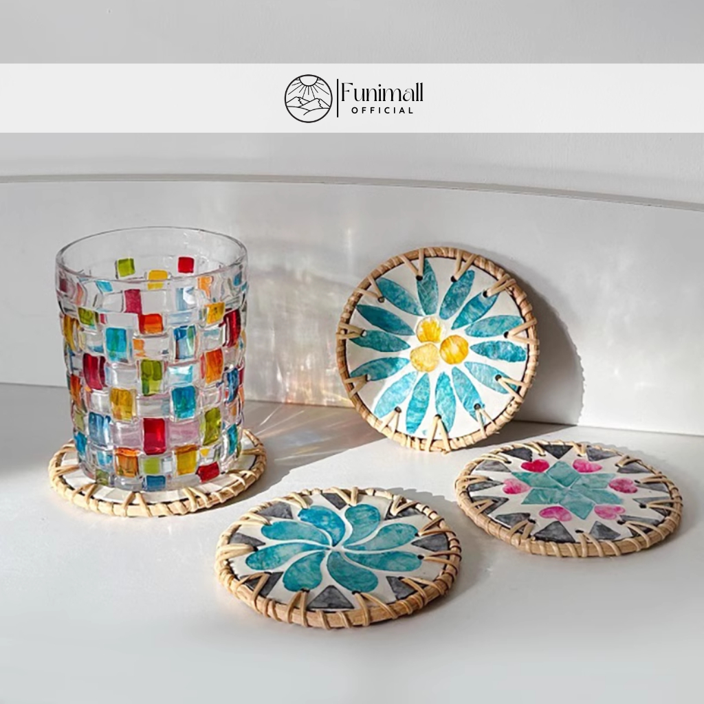 Lót ly khảm trai tròn Funimall viền mây 10cm dùng để decor, trang trí