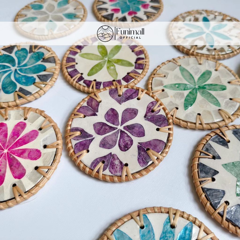 Lót ly khảm trai tròn Funimall viền mây 10cm dùng để decor, trang trí