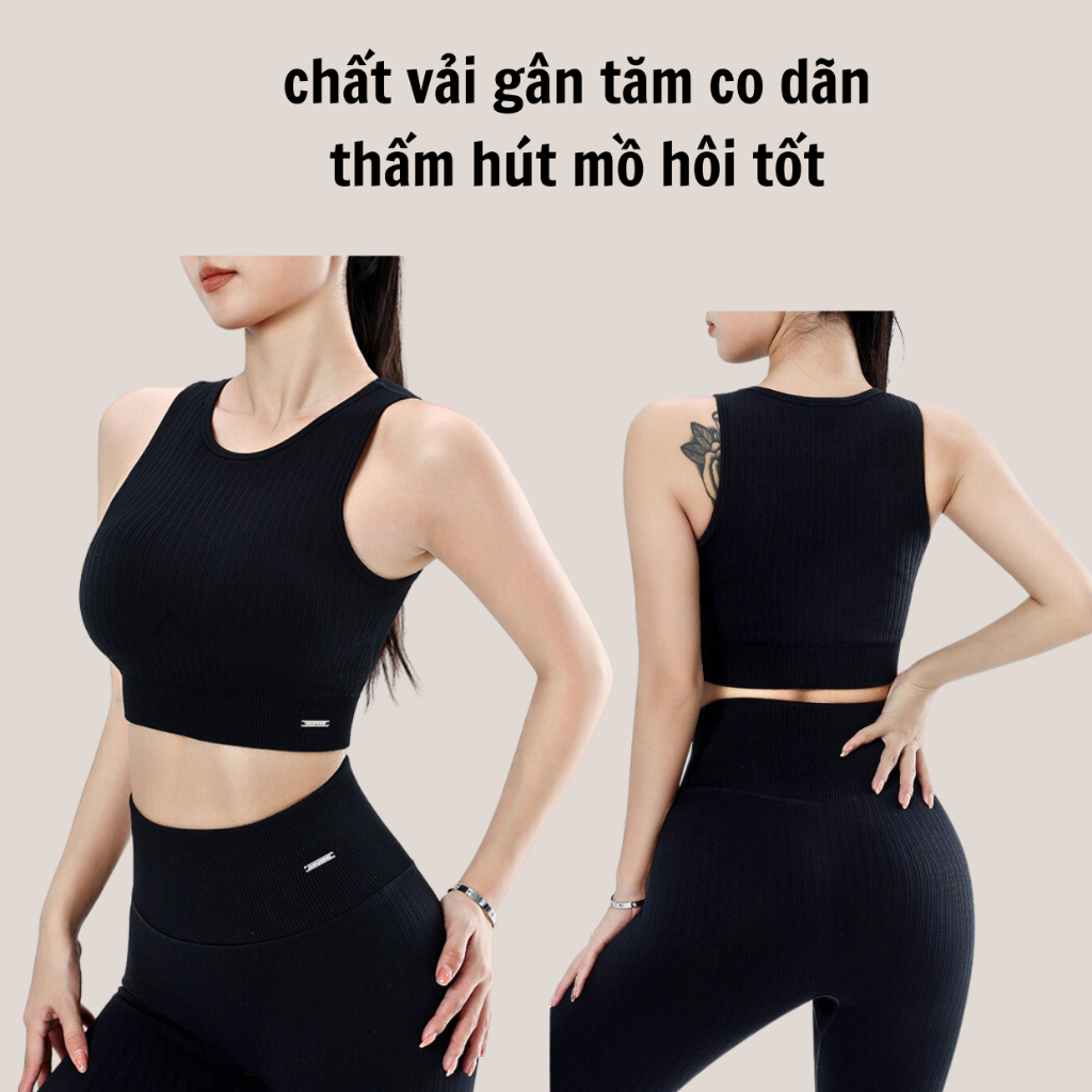 Bộ tập yoga sát nách chất vải gân co dãn 4 chiều thấm hút mồ hôi hàng Quảng Châu cao cấp