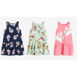 Váy hạ eo sát nách hoa xanh unicorn 1157735010 hm h&m_authentic us