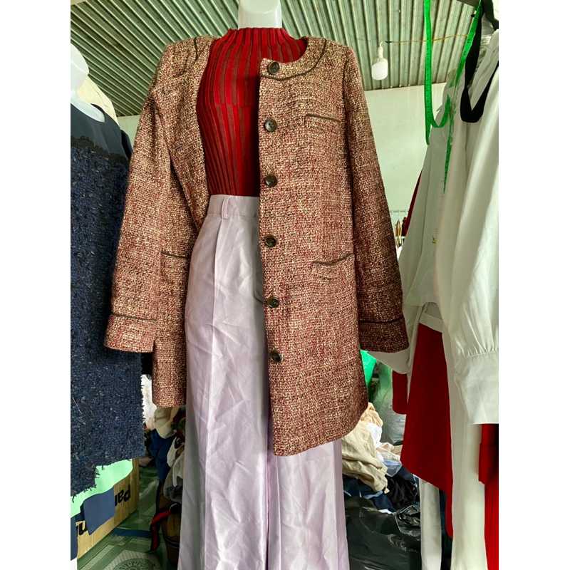 Khoác dạ tweed dáng dài siêu xịn