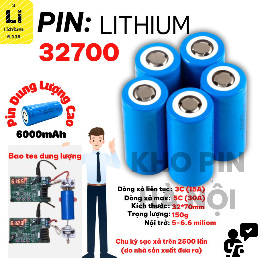 COMBO 4 Pin  sắt 32700- 3.2V 6.0Ah (Chống cháy nổ, có thể dùng cho NL mặt trời)