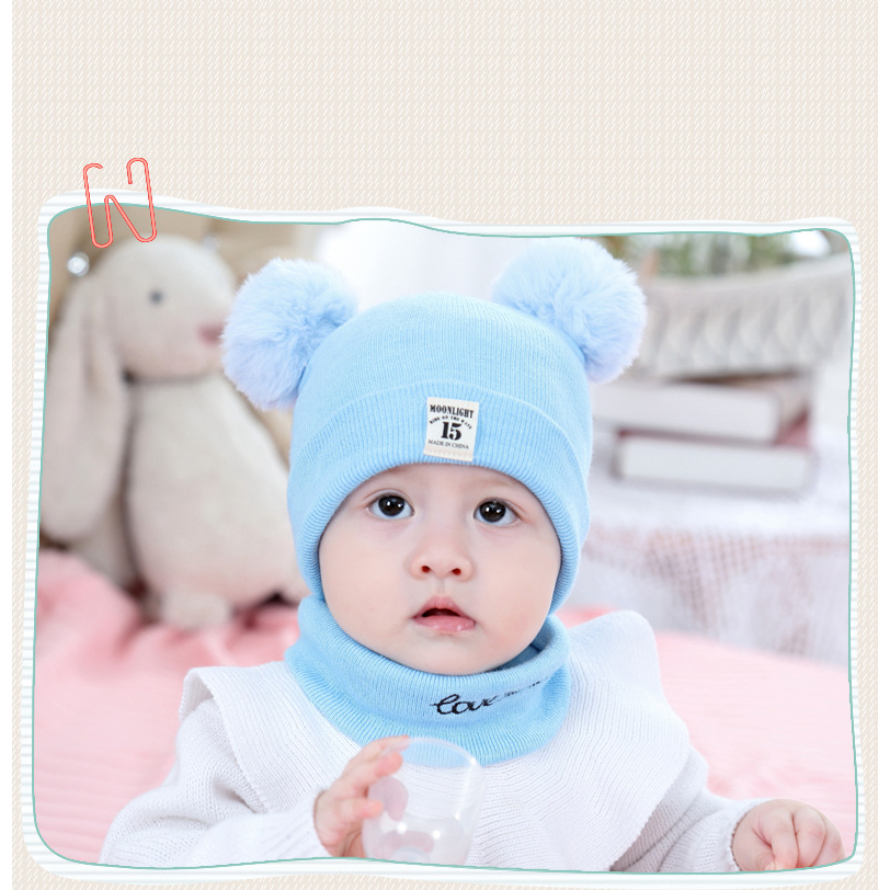 Set mũ khăn len quả bông cho bé
