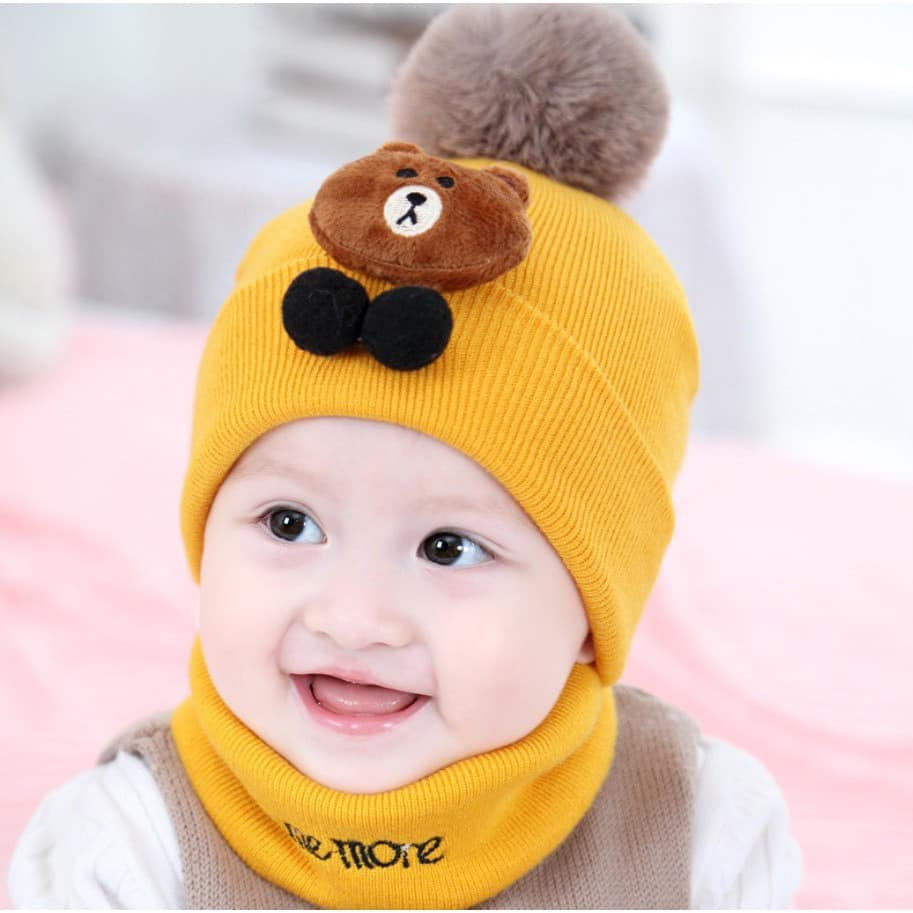 Set mũ khăn len gấu cho bé