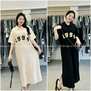 Váy suông cổ đức form rộng 1994, đầm polo cộc tay dáng dài 2 màu đơn giản