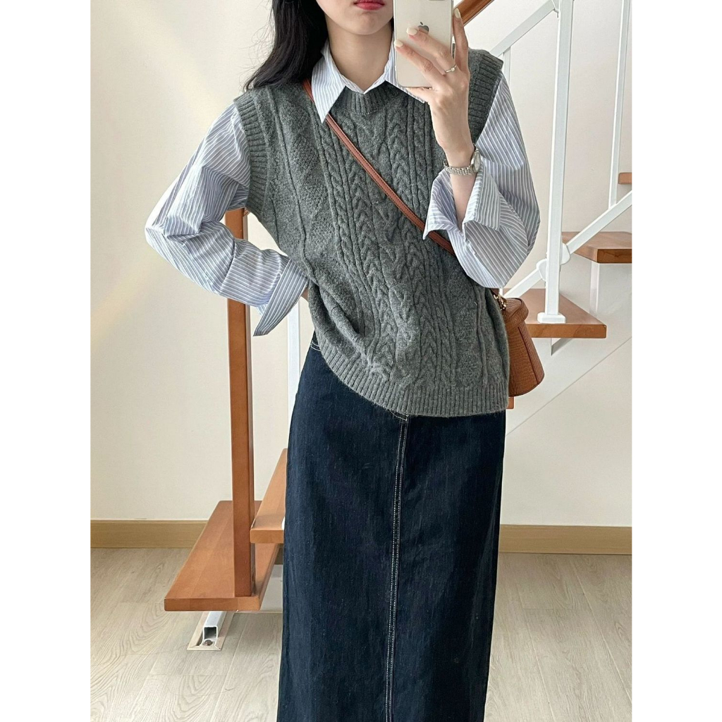 Áo gile nữ, set bộ đồ nữ, áo gile nữ, áo sơ mi và chân váy dáng dài thanh lịch phù hợp đi làm, đi chơi