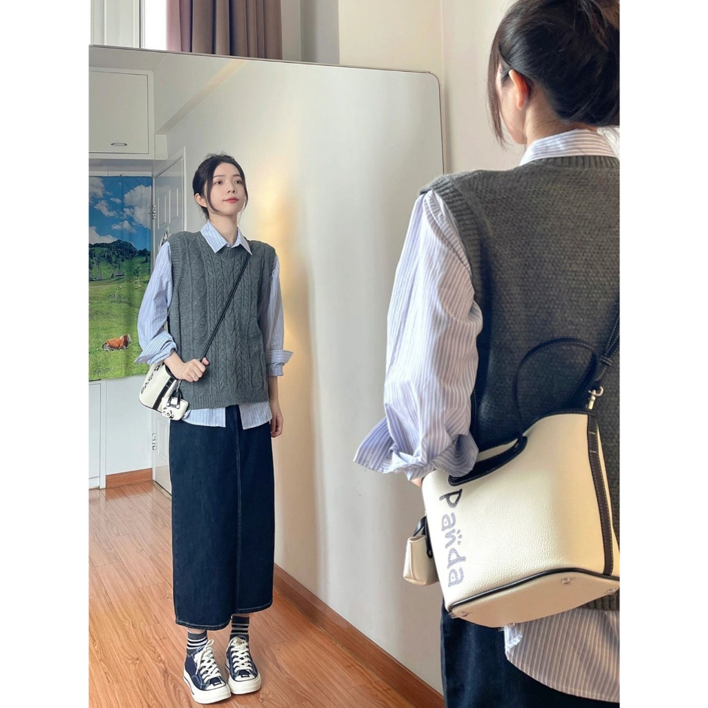 Áo gile nữ, set bộ đồ nữ, áo gile nữ, áo sơ mi và chân váy dáng dài thanh lịch phù hợp đi làm, đi chơi