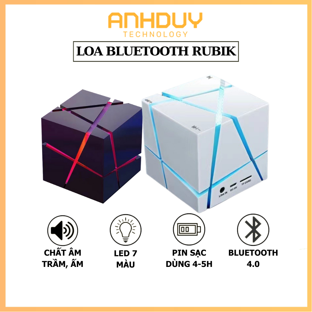 Loa bluetooth hình khối rubik led RGB đẹp âm thanh trầm pin sạc dùng liên tục 5 giờ có hỗ trợ chế độ thẻ nhớ và line