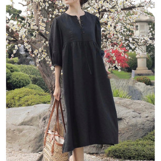 Đầm linen tay lửng babydoll - Ptlinen - mm7