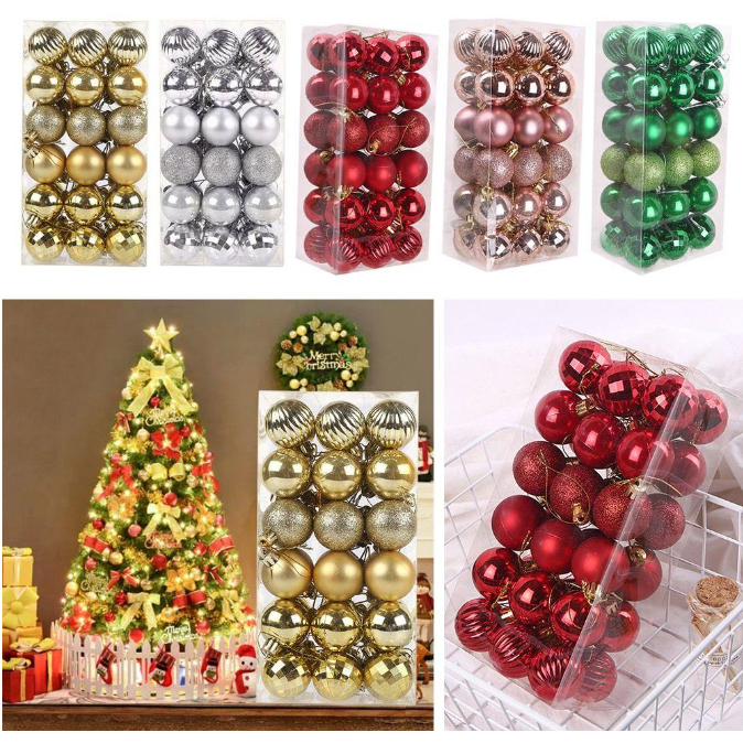 Set 24, 36 Quả Châu E6 8cm Trang Trí Noel Treo Cây Thông Trang Trí Giáng Sinh