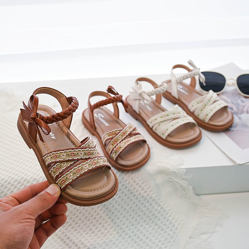 Sandal Bé Gái, Dép Quai Hậu Cho Bé Gái Quai Chéo Gắn Nơ Xinh Xắn Phong Cách Vintage Êm Chân Hàng QCCC Full Hộp