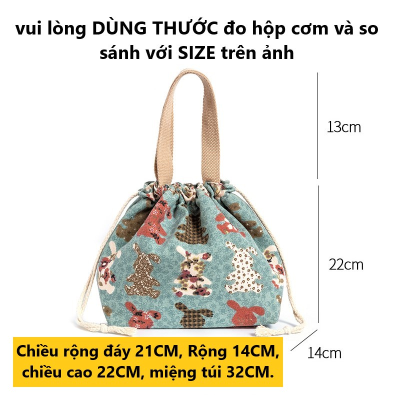 Túi đựng cơm văn phòng, túi mang cơm có dây rút vải Canvas giữ nhiệt cute đựng cơm trưa TV09