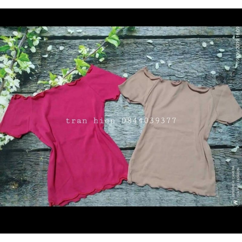 Áo bẹt vai thun gân fom dài