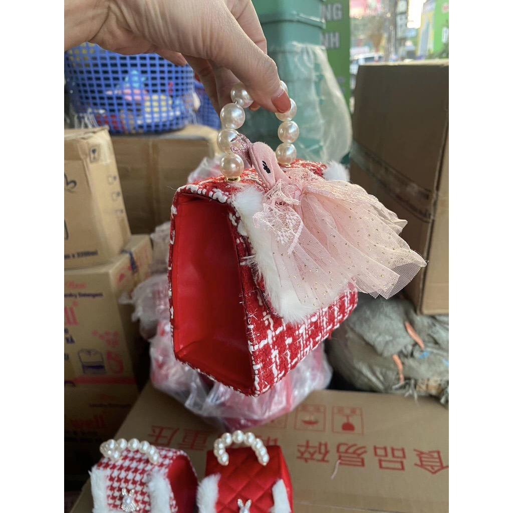 Túi Đeo Chéo Mini Vải Dạ, Quai Ngọc Cho Bé đáng yêu