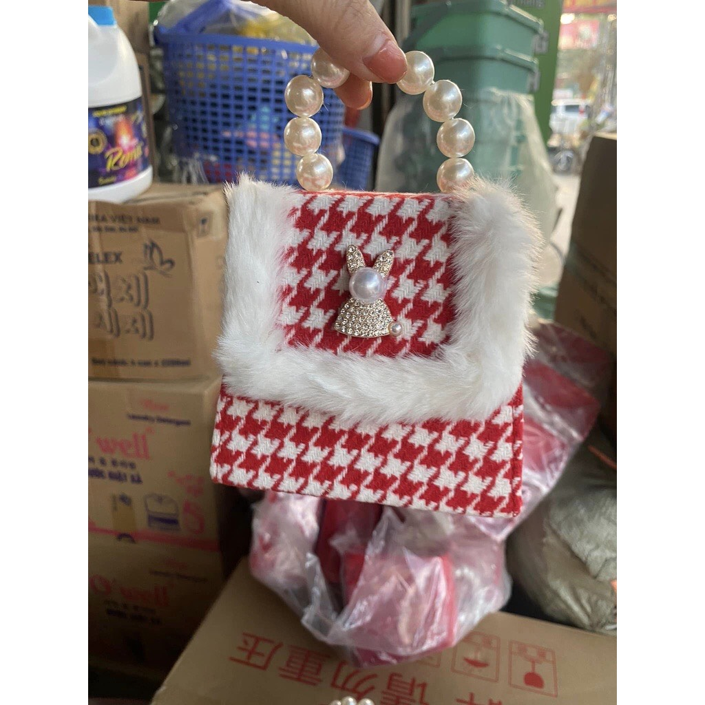 Túi Đeo Chéo Mini Vải Dạ, Quai Ngọc Cho Bé đáng yêu