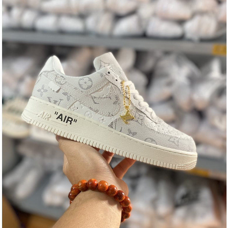 Giày thể thao AF1 LV Trắng Xám Đen, giầy sneaker air force 1 trắng in họa tiết luis nam nữ hót trend 2022 hàng FullBox