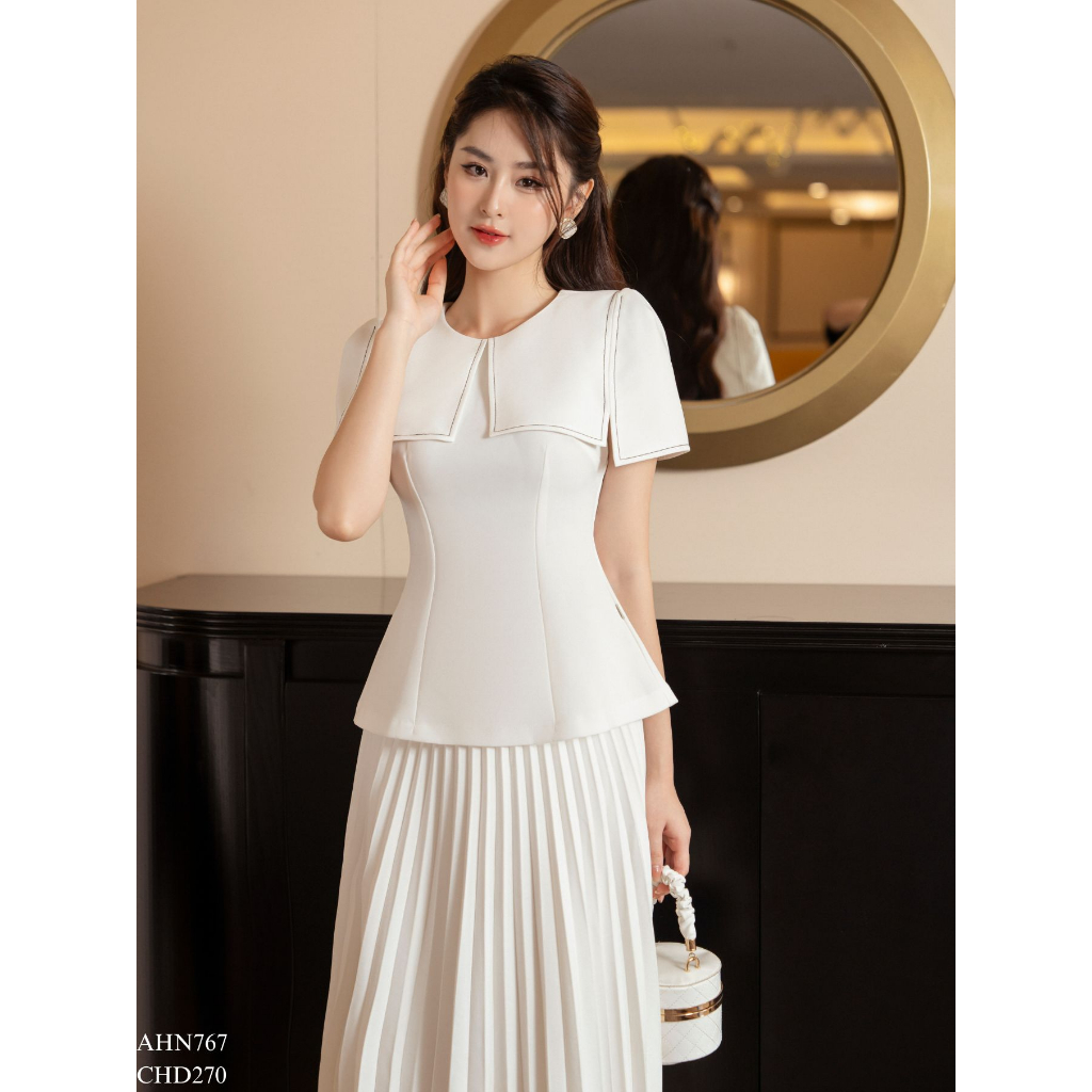 Áo nữ công sở sang trọng phối đáp ngực chất liệu tuyết mưa cao cấp Tiin Store - AHN767